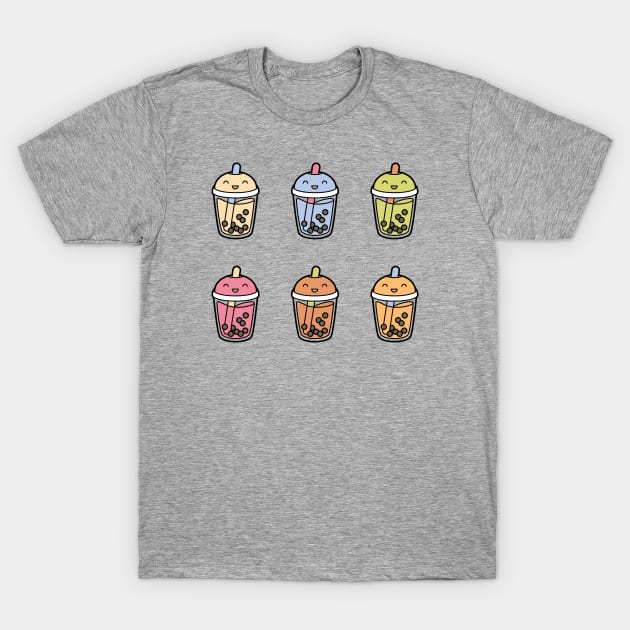 Cute Kawaii Colorful Bubble Teas - 6 Flavors T-Shirt by BobaTeaMe